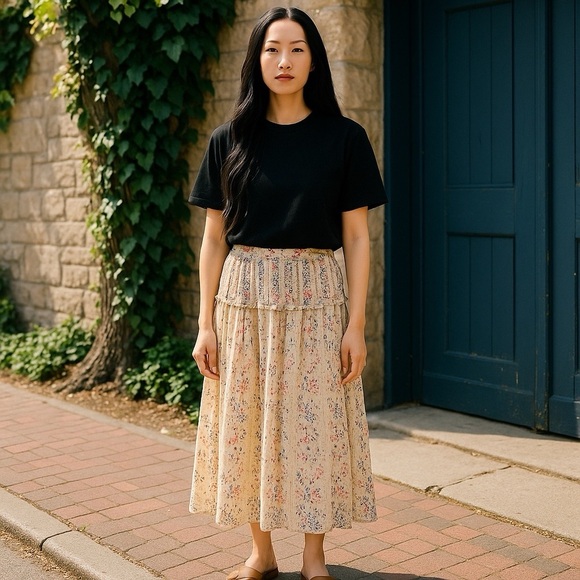 V CRISTINA Vintage Lace Maxi Skirt Lined High Waist Floral Low Rise Medium … - Picture 7 of 9